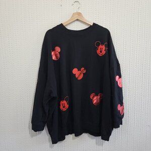 Disney Mickey Mouse Black Oversized Crewneck Sweater Women's Plus Size 3X